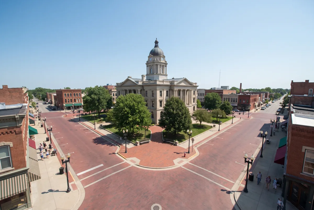 Aerial view of downtown Bloomington, IL